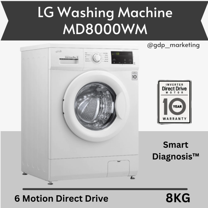 LG Front Load Washer 8KG WDMD8000WM with 6 Motion DD, Inverter Direct