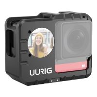 UURIG โครงใส่กล้องอะลูมินัมอัลลอยสำหรับ Insta360เคสเฟรมเคสใส่กล้องป้องกัน RS พร้อมช่องใส่รองเท้าเย็นสำหรับไมโครโฟนไฟเติม