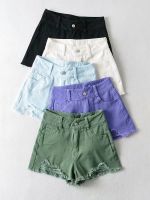 【CC】 Fashion Street Leisure Elastic Waist Denim Loose Wide Leg Hole Hot Pants  Short Jeans for