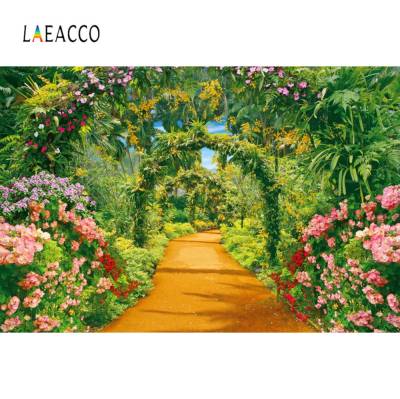【☊HOT☊】 liangdaos296 Laeacco ฉากหลังตามธรรมชาติหญ้าสีเขียวดอกไม้ฤดูใบไม้ผลิดอกประตูโค้งเถาทางเดินพื้นหลังการถ่ายภาพสตูดิโอถ่ายภาพ