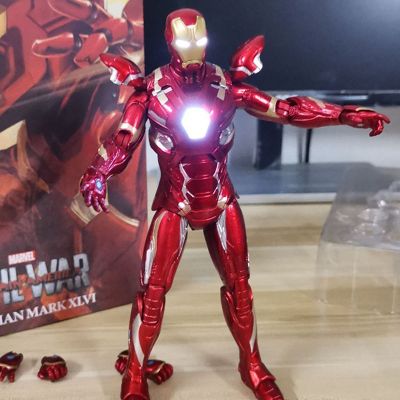 ZZOOI Disney movie Avengers Iron Man model Led Light Superhero Action Figure toy Dolls Collection Movable Joint Toy For kids Gift