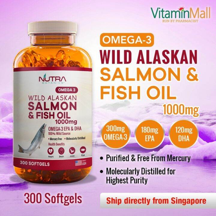 减肥 Nutra Botanics 3 Wild Alaskan Salmon Fish Oil 1mg 3 Softgels