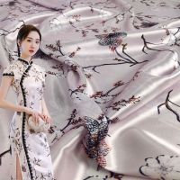 Soft Silky Brocade Fabric By The Meter for Cheongsam Shirt Hanfu Dress Clothes Sewing Flower Prined Imitation Silk Drape Cloth