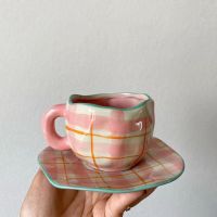 High-end ZJHOMEins style retro girl heart niche coffee cup and saucer set ceramic mug mug milk breakfast cup