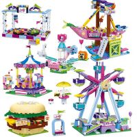 Girls Amusement Park Series Building Blocks Bumper Cars Ferris Wheel Burger Shop Carousel Model Sets Friends Collection Toys Kid Building Sets