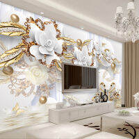 [hot]European Style 3D White Flowers Jewelry Luxury Wallpaper Photo Murals Living Room TV Sofa Hotel Background Wall Paper Home Decor