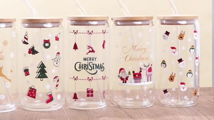 Jinei 8 Pcs 16oz Christmas Glass Cups with Lids Straws Brushes, Ice Coffee  Cups Christmas Drinking G…See more Jinei 8 Pcs 16oz Christmas Glass Cups