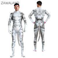 Zawaland Bodysuit ชุดบอดี้สูทเสื้อผ้าซิปชุดคอสเพลย์ผู้หญิงสัตว์ Zentai ชุดจั๊มสูทพรางตัวชาย/หญิงมีหางสำหรับฮาโลวีนร้าน Zawaland