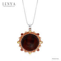 Lenya Jewelry  จี้ไทเกอร์อาย(Tiger Eye) ประดับด้วย แซฟไฟร์สีเหลือง(Yellow Sapphire) และ โกเมน(Garnet) ตัวเรือนเงินแท้ 925 ตัวเรือนชุบพิ้งค์โกลด์