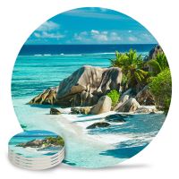 Beach Stones Sky Ceramic Coasters Set Round Non-Slip Table Placemats Coffee Drink Cup Mat Home Decor Coaster