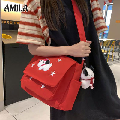 กระเป๋านักศึกษา AMILA กระเป๋ากระเป๋าสะพายไหล่แมสเซ็นเจอร์ดาวญี่ปุ่นดีไซน์กระเป๋าผ้าใบน่ารักแก้ไขลำลองสไตล์นักศึกษา
