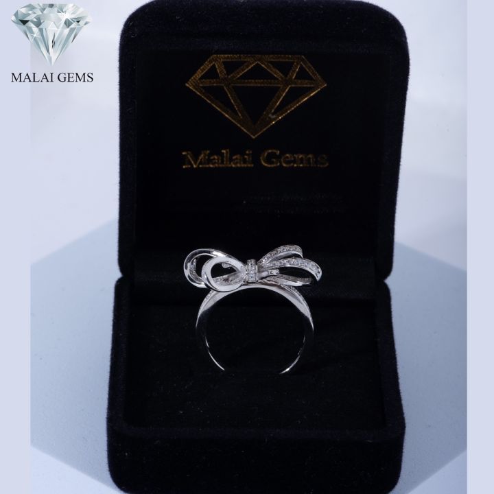 malai-gems-แหวนโบว์-แหวนเพชร-เงินแท้-925-เคลือบทองคำขาว-ประดับเพชรสวิส-cz-รุ่น-221-r17193-แถมกล่อง-แหวนเงินแท้-แหวนเงิน-แหวน