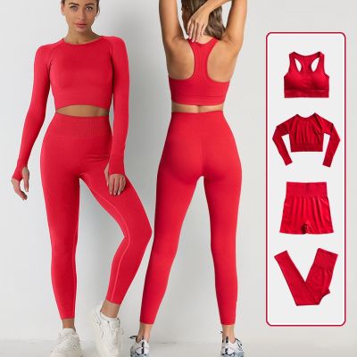 2/3/4PCS Womens tracksuit Seamless Yoga Set Workout Sportswear Gym Clothing Fitness Crop Top High Waist Leggings Sports Suits