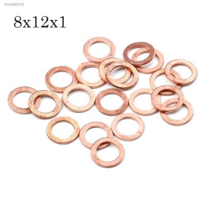 ☞ 20PCS Solid Copper Washer 8x12x1mm Flat Ring Gasket Sump Plug Oil Seal Fittings Washers Fastener Hardware Parts Copper Washers