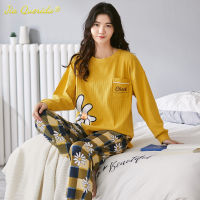 Daisy Pajamas Set for Women Spring Autumn Casual Loungewear for Girls Soft Cotton Long Sleeve Kawaii Printing Ladies Sleepwear