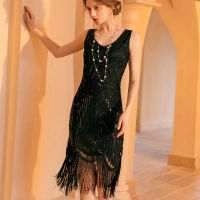 KK1920s Flapper Vintage เลื่อมลูกปัดพู่ชุด Great Gatsby ค็อกเทลปาร์ตี้เต้นรำชุดจัดเลี้ยงโฮสต์ Dressq11