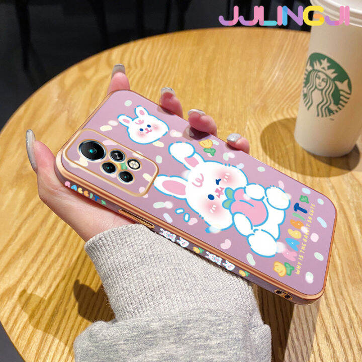 jlingji-เคสสำหรับ-infinix-note-11-pro-note-11s-note-12i-note-2022-note-12-g96-note-12-vip-เคสการ์ตูนกระต่ายสีขาวน่ารักหรูหราเคลือบสี่เหลี่ยมเคสมือถือกรอบด้านหลังซิลิโคนกันกระแทกเคสป้องกันเลนส์กล้อง