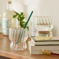 INS Girl Fat Cup Home Ice Cup Milk Breakfast Oatmeal Glass Water Cup Striped Fat Cup