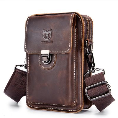 Crazy Horse Leather Male Waist Pack Phone Pouch Bags Mens Small Chest Shoulder Back Pack