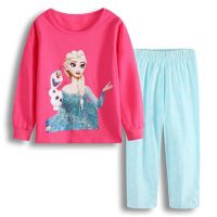 ใช้โค้ด BAAPR20 ลดเพิ่ม 20 เด็กแอนนาแช่แข็งสาวนอนชุดนอน Kids Girls Pyjamas Sleepwear T-Shirt+Pants Set