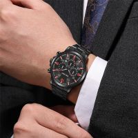 2023 Spring New Mens Office Steel Strap Watch Slim Metal Three Eyes Quartz Mens Business Hour Meter