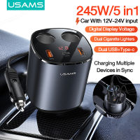 USAMS 5 in 1 Car Charger Car Lighters USB Socket 12V-24V 3 USB Car Charger Port 245W 60W/30W Car Auto Splitter Power Adpater For Car USB HUB ipad Charging