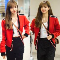 blackpink lisa เสื้อกันหนาว loose women เสื้อคลุม คาร์ดิแกน red kint coat Cardigans