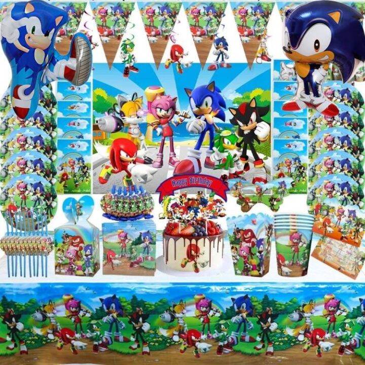 Sonic The Hedgehog Cartoon Theme Birthday Party Decoration Balloon Set Banner Cake Topper Paper