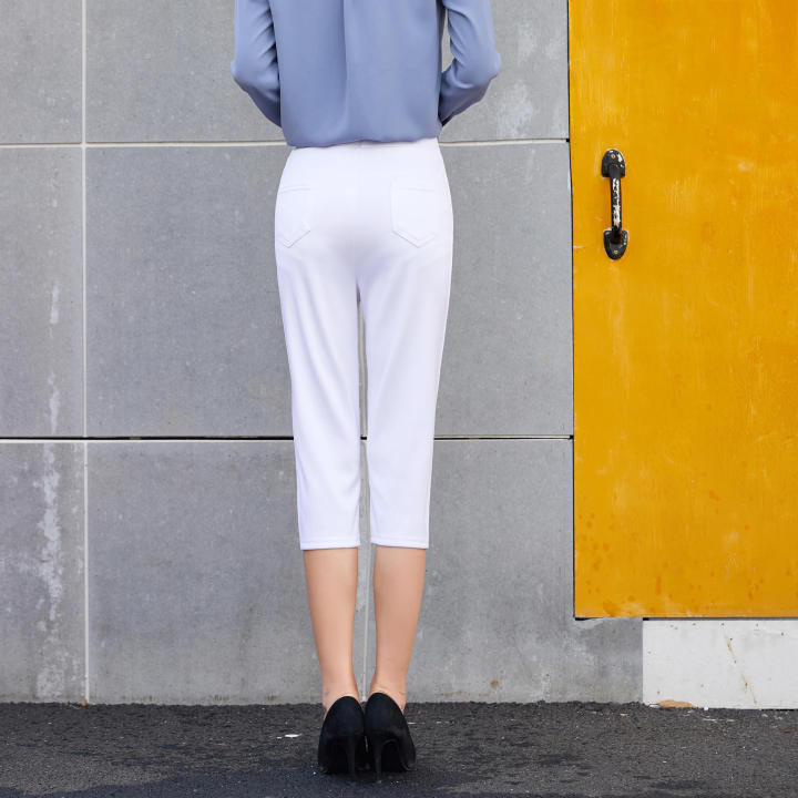 ส่งไว-กางเกงสีขาวแฟชั่นผู้หญิงขาเดฟ-ขาสั้นเลยเข่า-แบบนี้เป็นเอวยางยืด-ผ้ายืดได้-ใส่สบายทรงสวยรุ่น7108-pnshop