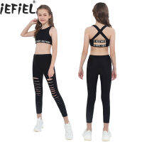 Kids Girls Tracksuit Outfit Letter Printed Tank Crop Tops+Leggings Pants for Gymnastics Stage Performance Workout Sports Suits