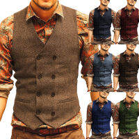 Casual Men S Brown Waiter Vest Jacket Slim Fit Prom Double Breasted Blazer แชมเปญชุดเสื้อกั๊กสำหรับงานแต่งงาน Best Man Grooms