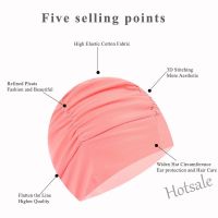 【hot sale】 D06 100 Cotton Printed Swim Cap Woman Adult For Long Hair non-slip Swimming Cap Girl High Stretch Head Cover topi renang kain wanita 布泳帽女TH