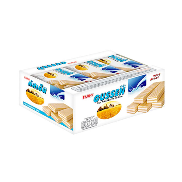 Gussen Wafer Milk 22 g x 12.กัสเซ็น เวเฟอร์สอดไส้ครีม รสนม 22 กรัม แพ็ค 12 ซอง