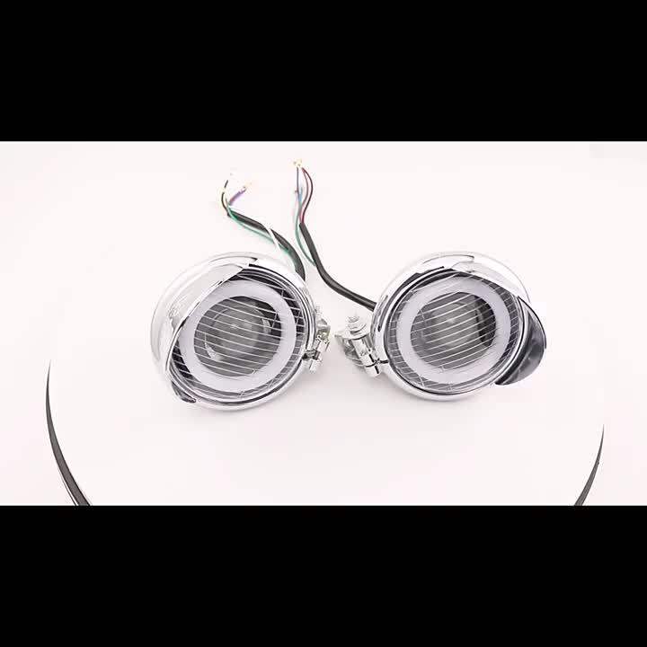 ZORBYZ Motorcycle Chrome LED Front Headlight Spot Fog Light Angel Eye