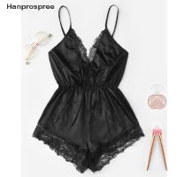 Hanprospree ชุดนอน ชุดชั้นใน บอดี้สูท คอวี แต่งลูกไม้ เซ็กซี่ สําหรับผู้หญิง