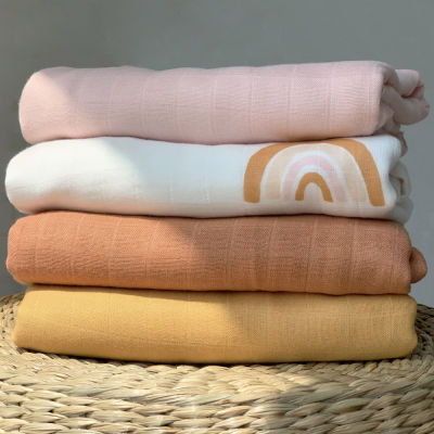 Plaid Bamboo Muslin Blanket Baby Receiving Blanket Swaddle Wrap Solid Color Baby Comforter Cotton Blanket for New Born Stuff