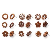 10PCs Wood Flora Collection Ear Post Stud Earrings Findings Round Brown Flower Hollow DIY Earrings Women Party Jewelry Gifts