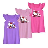 Kids Girls Nightgown Sanrio Hello Kitty Cartoon Cute Nightdress Baby Girls Kawaii Pajamas Girls Sleepwear Summer Dress Milk Silk