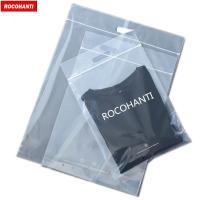 100x Custom LOGO Printed Transparent Plastic Bag with Handle Clear Zip Lock T-shirt Bag for Clothes Sachet Plastique Transparent