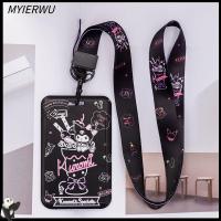 MYIERWU Kawaii สำหรับผู้หญิง เครดิตไอดี มีสายคล้อง พวงกุญแจ คุโรมิ กระเป๋าใส่บัตรเกาหลี ซองใส่บัตรลายการ์ตูน การ์ดเก็บข้อมูล การควบคุมการเข้าถึงบัตร