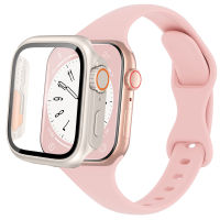 กระจก + เคส + สายบางสำหรับสายคาด Apple Watch 44มม. 40มม. 45มม. 41มม. 42มม. 38มม. สายนาฬิกาซิลิโคนแนวสปอร์ต I Watch Series 4 5 6 Se 7 8อัปเกรดเป็นอัลตร้า