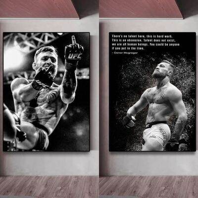 Conor McGregor มวยสร้างแรงบันดาลใจนักมวยมืออาชีพโปสเตอร์ผ้าใบพิมพ์ลายการวาดภาพเครื่องตกแต่งฝาผนังศิลปะบนผนังตกแต่งห้องออกยิมกำลังกาย