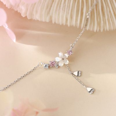 JDY6H Silver Color inlaid zircon Necklaces for women Romantic cherry blossom Pendant Clavicle Chain Choker  Jewelry
