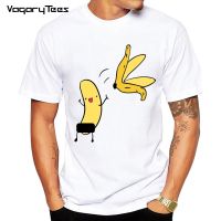 MenS Banana Disrobe Funny Design Print T-Shirt Summer Humor Joke Hipster T-Shirt White Casual T Shirts Streetwear