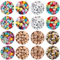 100-1000pcs Loose Silicone Beads Beech Wooden Beads Bulk For Jewelry Making Bracelets Necklaces DIY Pacifier Chain Accessories