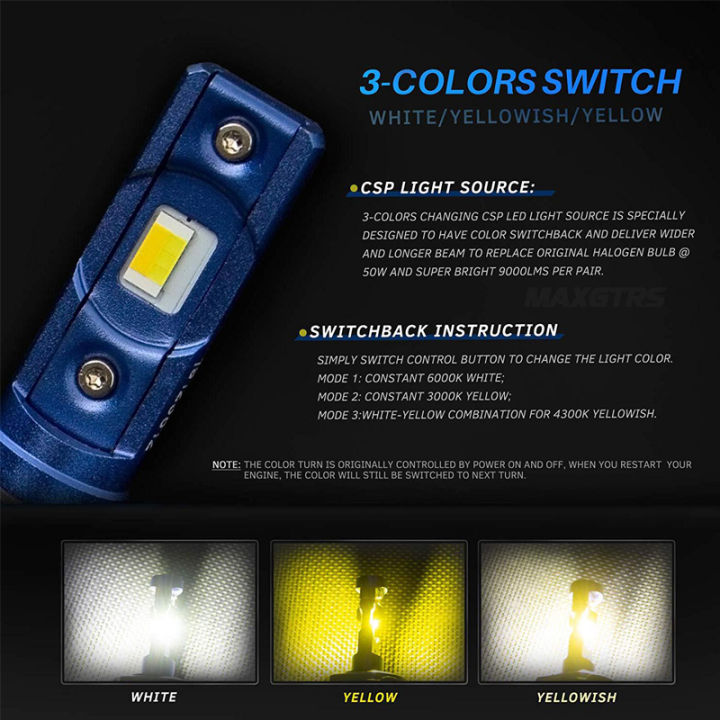 2x-car-led-bulb-headlight-fog-light-h1-h4-h7-h8h9h11-9005-hb3-9006-hb4-9012-6000k-3000k-4300k-warm-white-gold-3-colors