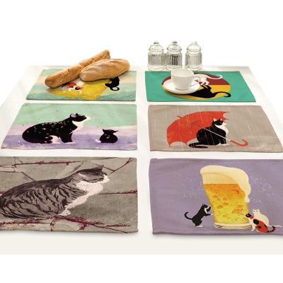 【CC】 Cartoon Cotton Insulation Food Beer Printing Placemat for Dining Table Drink Coasters Set