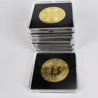 40mm Gold Bitcoin Coin with Acrylic Square Case Litecoin Eth XRP Doge IOTA Cardano ADA FIL Shiba Cryptocurrency Metal coin