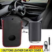 ♗♚✕ For Mazda 3 CX-4 CX-5 CX-8 2019 2020 Car Remote Key Case Cover Keychain 3 Button Leather FOB Key Bag Protector Car Accessories