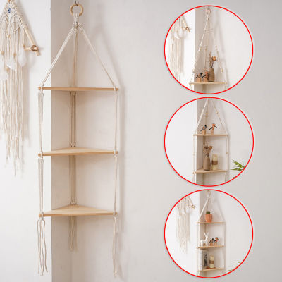 Bedroom Decor Cotton Rope Weaving Living Room Storage Wooden Clapboard Wall Hanging Shelf Clapboard Corner Shelf